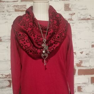 2 Piece Red/Blk Sweater w/ Scarf SET Small